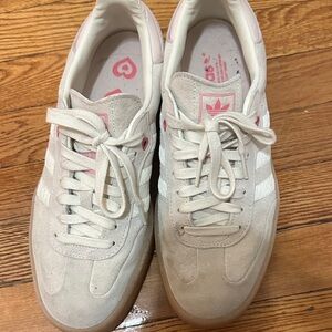 adidas Cream platform samba Suede Sneakers with Pink Accents